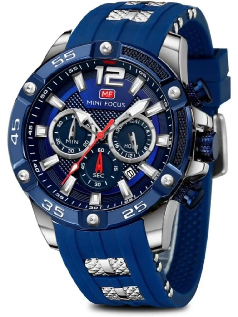 Men's Silver And Blue Analog Waterproof Chronograph Classic Stylish Casual Watch